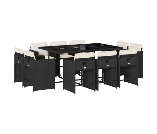 Set de comedor jardín 11 pzas con cojines ratán sintético negro