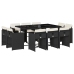 Set de comedor jardín 11 pzas con cojines ratán sintético negro
