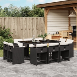 Set de comedor jardín 11 pzas con cojines ratán sintético negro