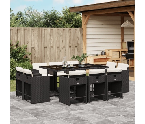 Set de comedor jardín 11 pzas con cojines ratán sintético negro