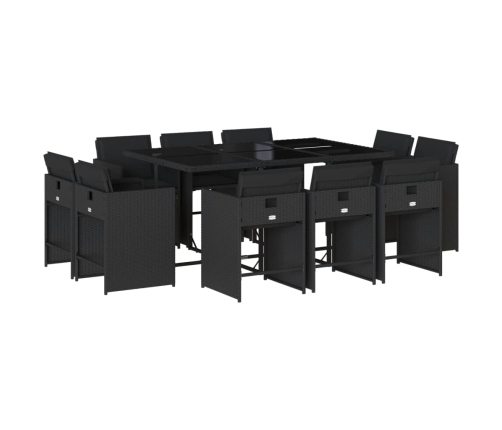 Set de comedor jardín 11 pzas con cojines ratán sintético negro