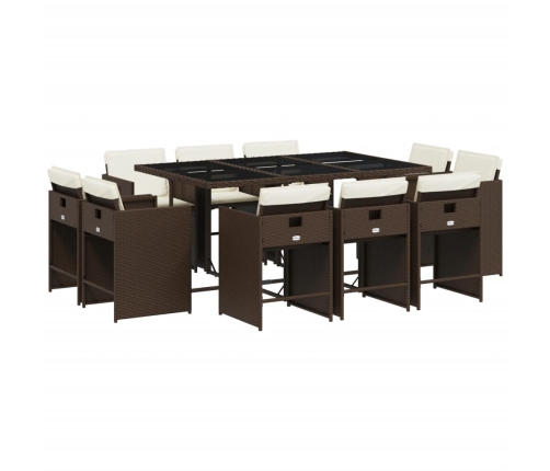 Set comedor de jardín 11 pzas y cojines ratán sintético marrón