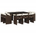 Set comedor de jardín 11 pzas y cojines ratán sintético marrón