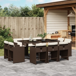 Set comedor de jardín 11 pzas y cojines ratán sintético marrón