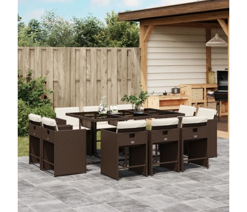 Set comedor de jardín 11 pzas y cojines ratán sintético marrón