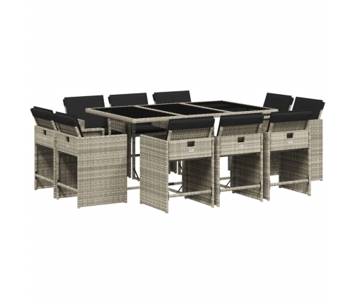 Set de comedor de jardín 11 pzas y cojines ratán sintético gris