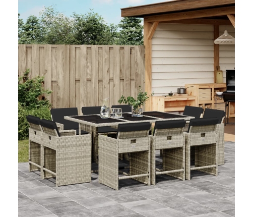 Set de comedor de jardín 11 pzas y cojines ratán sintético gris