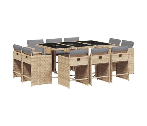 Set comedor de jardín 11 pzas con cojines ratán sintético beige