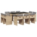 Set comedor de jardín 11 pzas con cojines ratán sintético beige