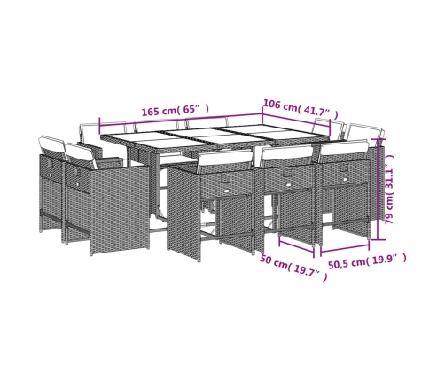 Set comedor de jardín 11 pzas con cojines ratán sintético beige