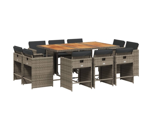 Set de comedor de jardín 11 pzas y cojines ratán sintético gris