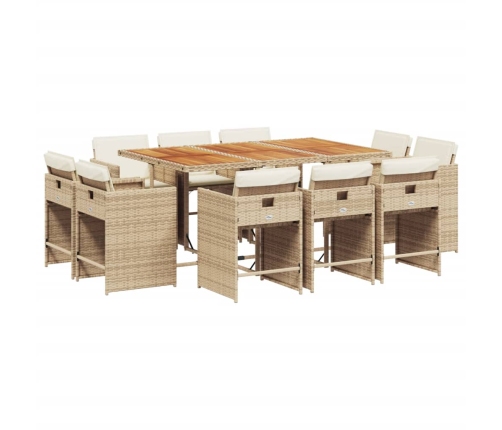 Set comedor de jardín 11 pzas con cojines ratán sintético beige