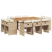 Set comedor de jardín 11 pzas con cojines ratán sintético beige