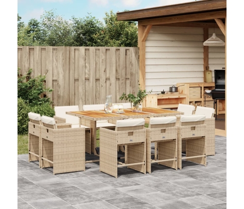 Set comedor de jardín 11 pzas con cojines ratán sintético beige