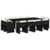 Set comedor de jardín con cojines 13 pzas ratán sintético negro