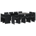 Set comedor de jardín con cojines 13 pzas ratán sintético negro