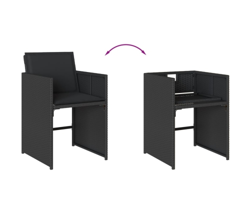 Set comedor de jardín con cojines 13 pzas ratán sintético negro