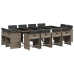 Set comedor de jardín con cojines 13 pzas ratán sintético gris