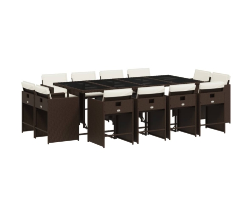 Set muebles de jardín 13 pzas y cojines ratán sintético marrón