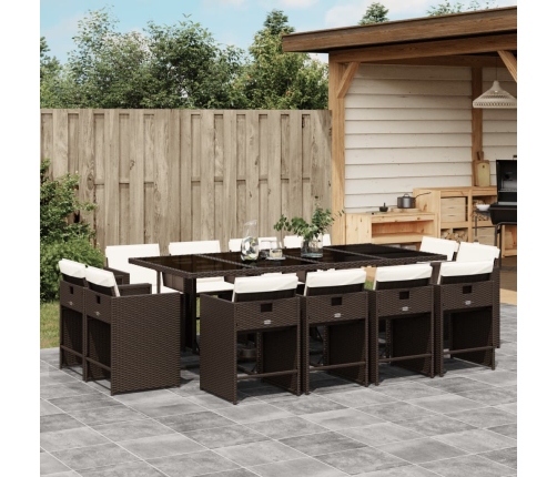 Set muebles de jardín 13 pzas y cojines ratán sintético marrón