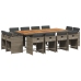 Set comedor de jardín con cojines 13 pzas ratán sintético gris
