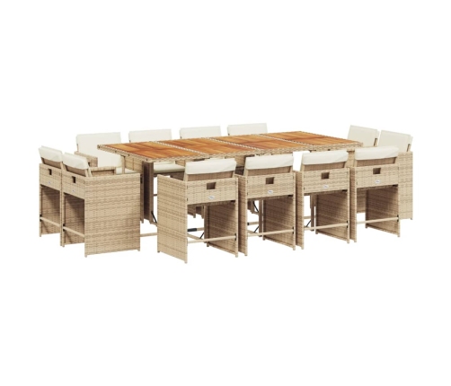 Set comedor de jardín con cojines 13 pzas ratán sintético beige