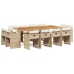 Set comedor de jardín con cojines 13 pzas ratán sintético beige