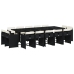 Set comedor de jardín con cojines 15 pzas ratán sintético negro