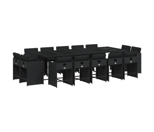 Set comedor de jardín con cojines 15 pzas ratán sintético negro