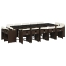Set comedor de jardín y cojines 15 pzas ratán sintético marrón