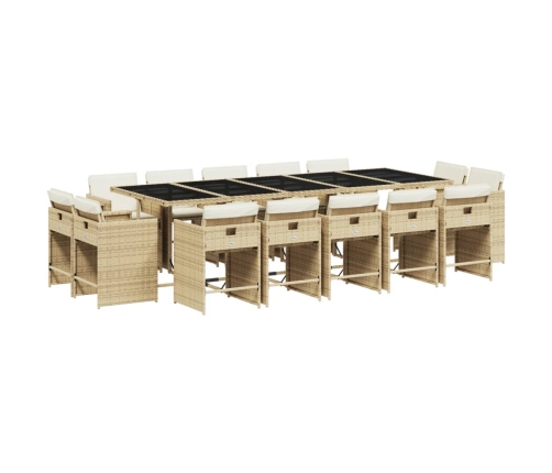 Set comedor de jardín con cojines 15 pzas ratán sintético beige