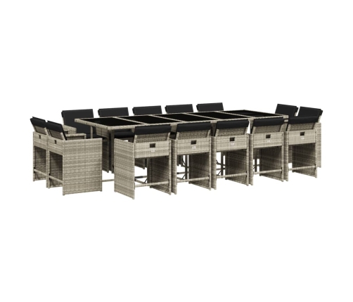 Set comedor jardín y cojines 15 pzas ratán sintético gris claro