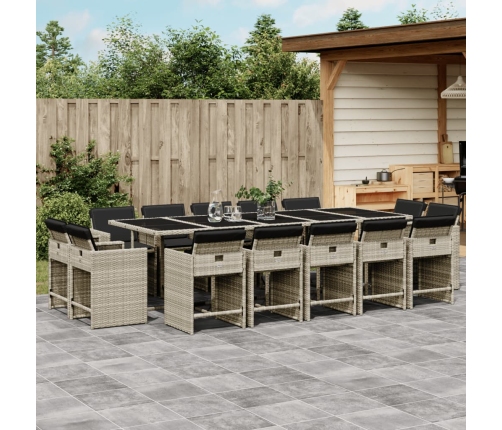 Set comedor jardín y cojines 15 pzas ratán sintético gris claro