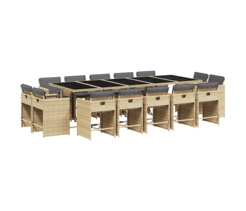 Set comedor de jardín con cojines 15 pzas ratán sintético beige