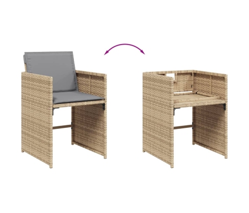 Set comedor de jardín con cojines 15 pzas ratán sintético beige