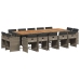 Set comedor de jardín con cojines 15 pzas ratán sintético gris