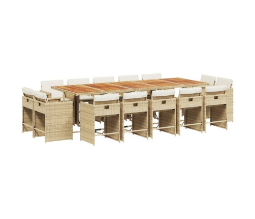 Set comedor de jardín con cojines 15 pzas ratán sintético beige