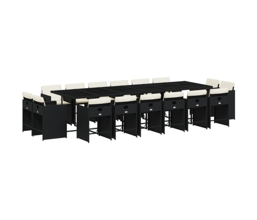 Set de muebles jardín 17 pzas con cojines ratán sintético negro