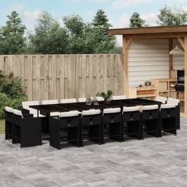 Set de muebles jardín 17 pzas con cojines ratán sintético negro