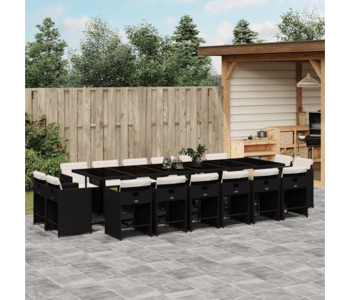 Set de muebles jardín 17 pzas con cojines ratán sintético negro