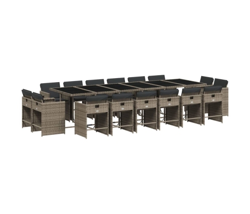 Set comedor de jardín 17 pzas y cojines ratán sintético gris