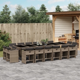 Set comedor de jardín 17 pzas y cojines ratán sintético gris