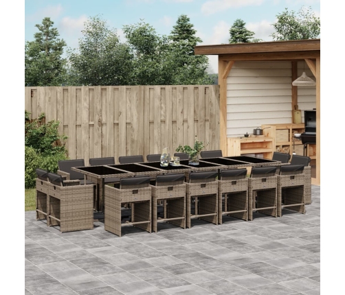 Set comedor de jardín 17 pzas y cojines ratán sintético gris
