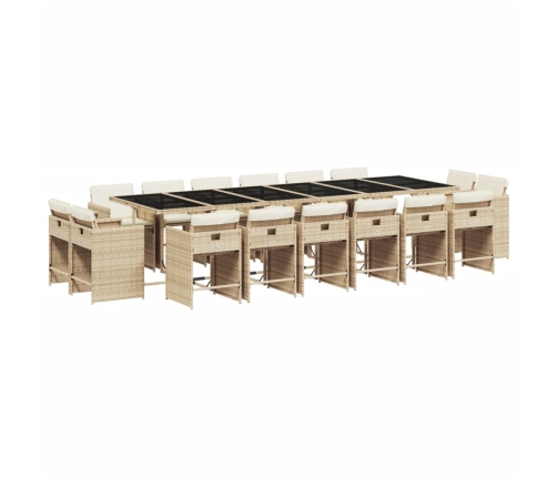 Set comedor de jardín 17 pzas con cojines ratán sintético beige