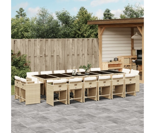 Set comedor de jardín 17 pzas con cojines ratán sintético beige