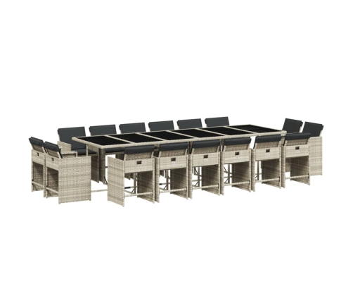 Set comedor jardín y cojines 17 pzas ratán sintético gris claro