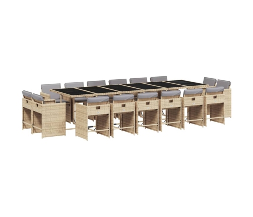 Set comedor de jardín 17 pzas con cojines ratán sintético beige