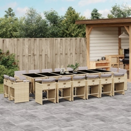 Set comedor de jardín 17 pzas con cojines ratán sintético beige
