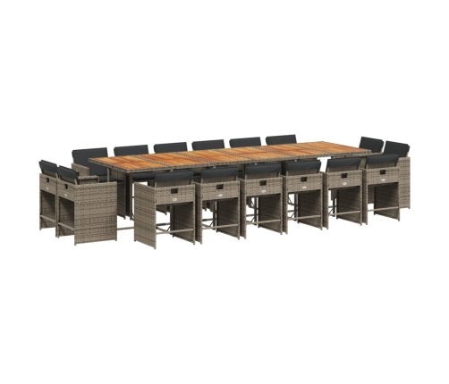 Set comedor de jardín 17 pzas y cojines ratán sintético gris