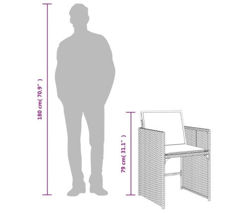 Set comedor de jardín 17 pzas y cojines ratán sintético gris